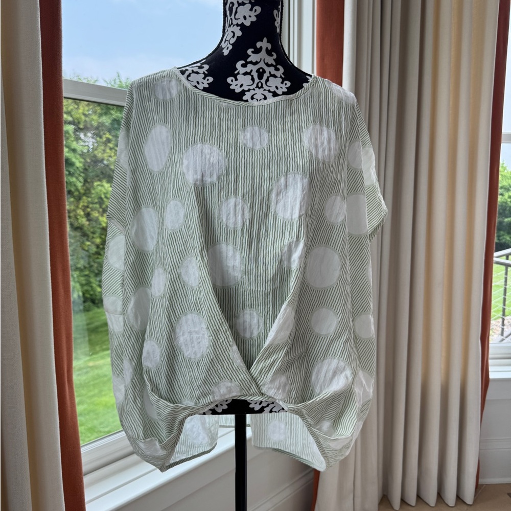 Patrizia Luca Cream & Green Pleated Blouse